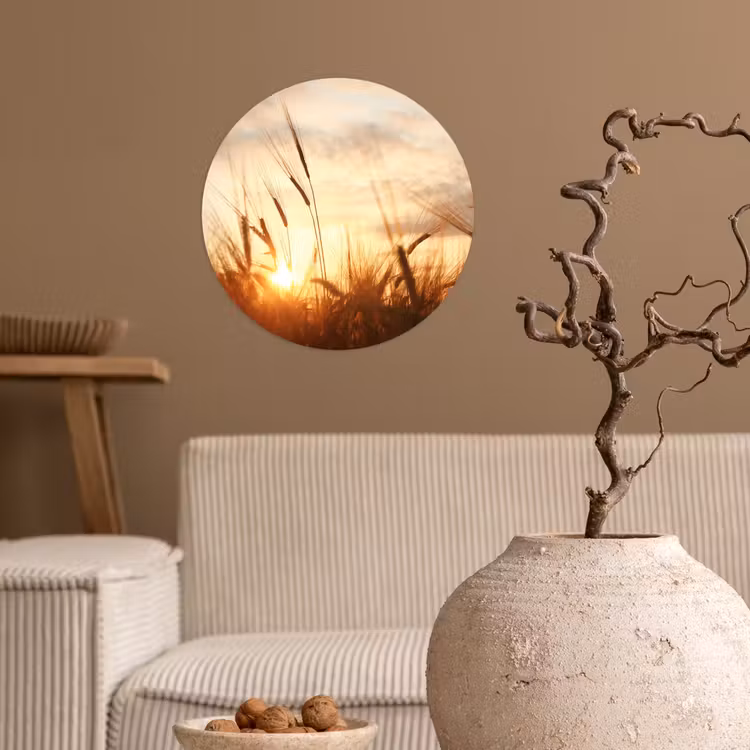 Riet - Gras - Zonsondergang - Natuur - Horizon Wandcirkel behangsticker klein -sfeer1