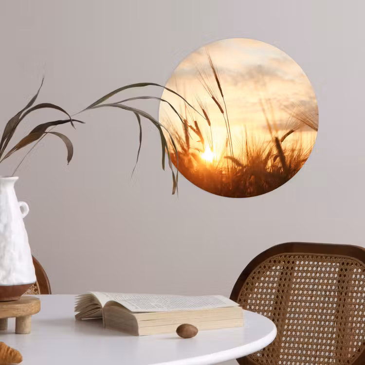 Riet - Gras - Zonsondergang - Natuur - Horizon Wandcirkel behangsticker klein -sfeer3