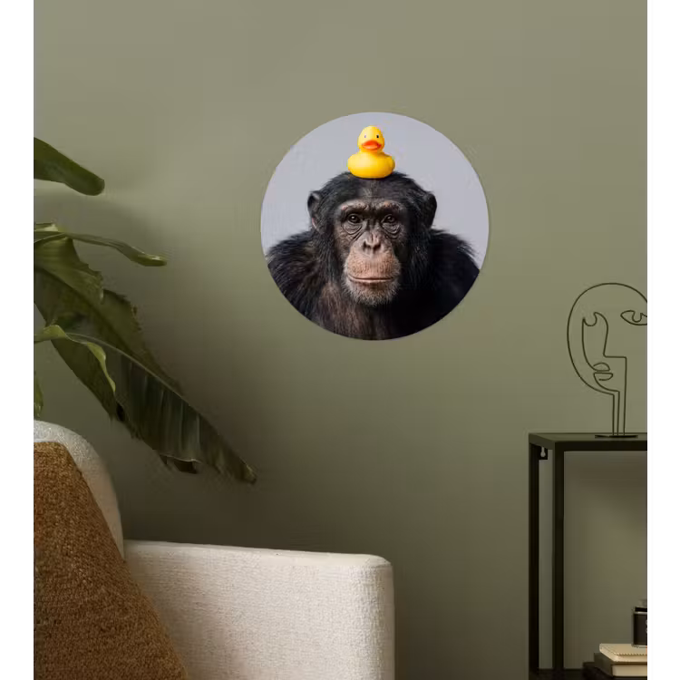 Chimpansee - Badeend - Grijs Wandcirkel behangsticker klein -sfeer2