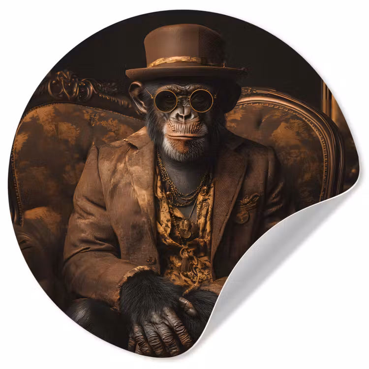 Chimpansee - Stoel - Pak - Bruin Wandcirkel behangsticker klein -3d
