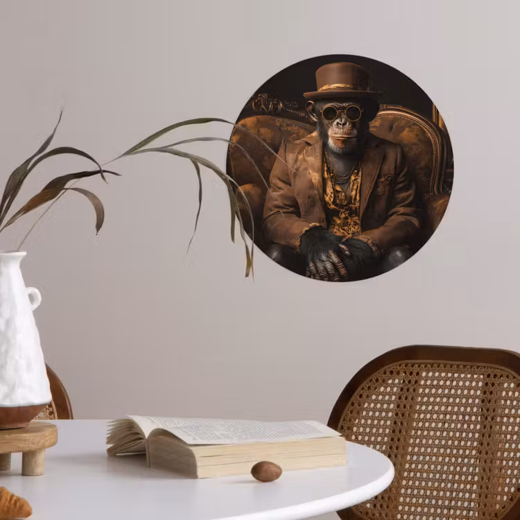 Chimpansee - Stoel - Pak - Bruin Wandcirkel behangsticker klein -sfeer3