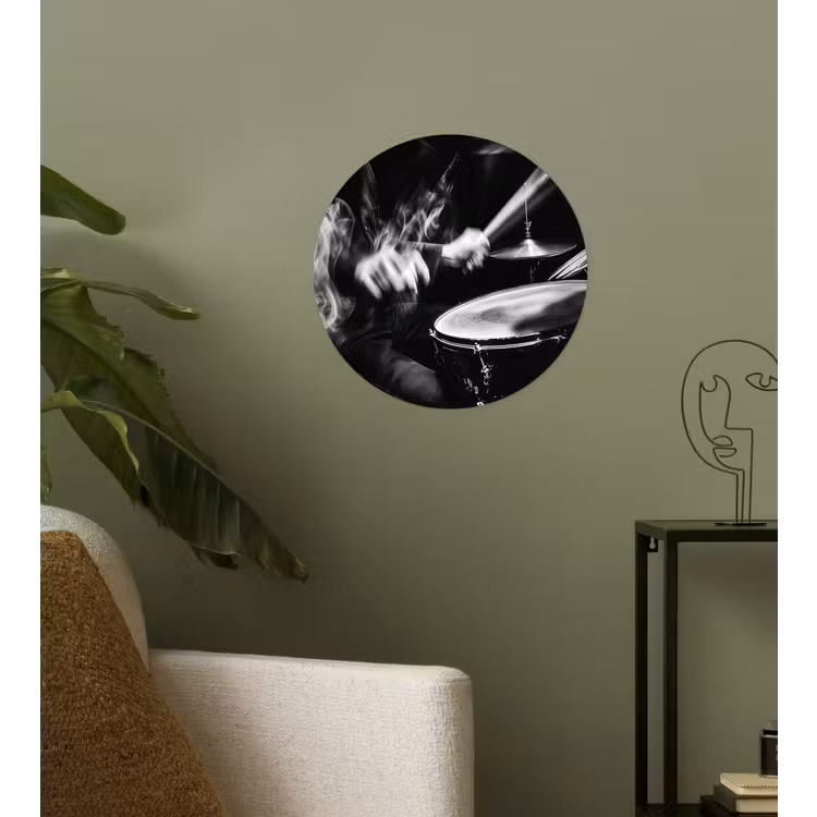 Drummer - Zwart - Drumstel Wandcirkel behangsticker klein -sfeer2