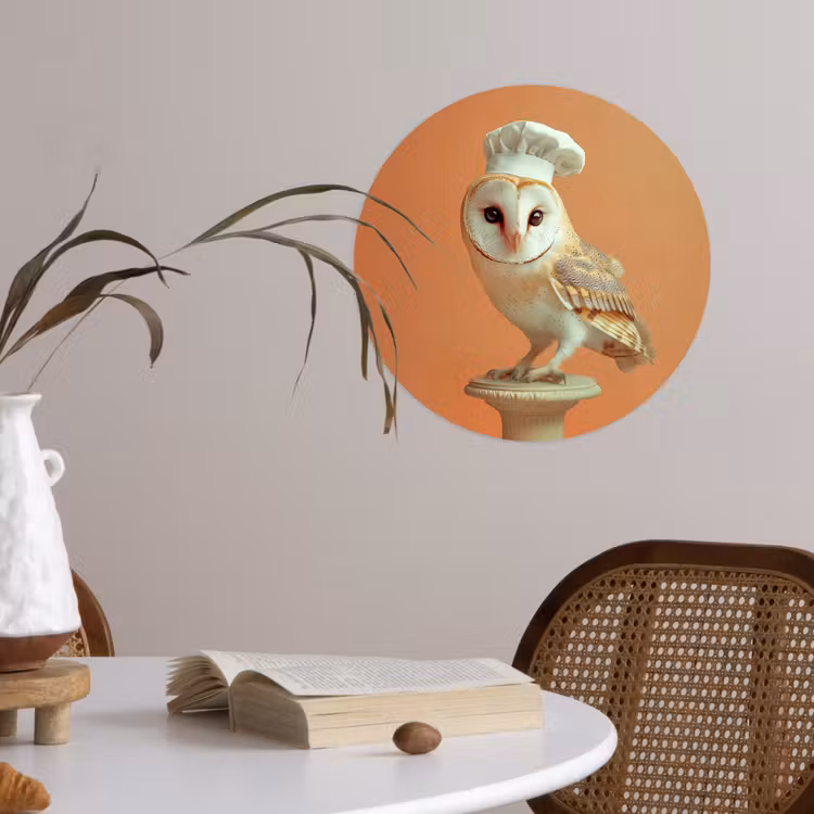 Kerkuil - Koksmuts - Oranje - Vogel Wandcirkel behangsticker klein -sfeer3