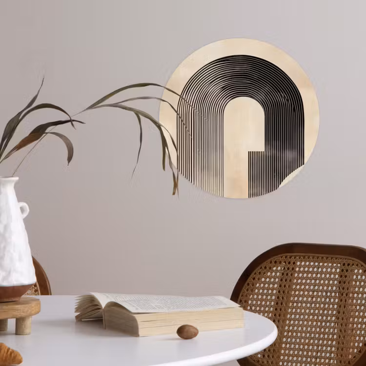 Boog - Strepen - Minimalistisch - Zwart Wandcirkel behangsticker klein -sfeer3
