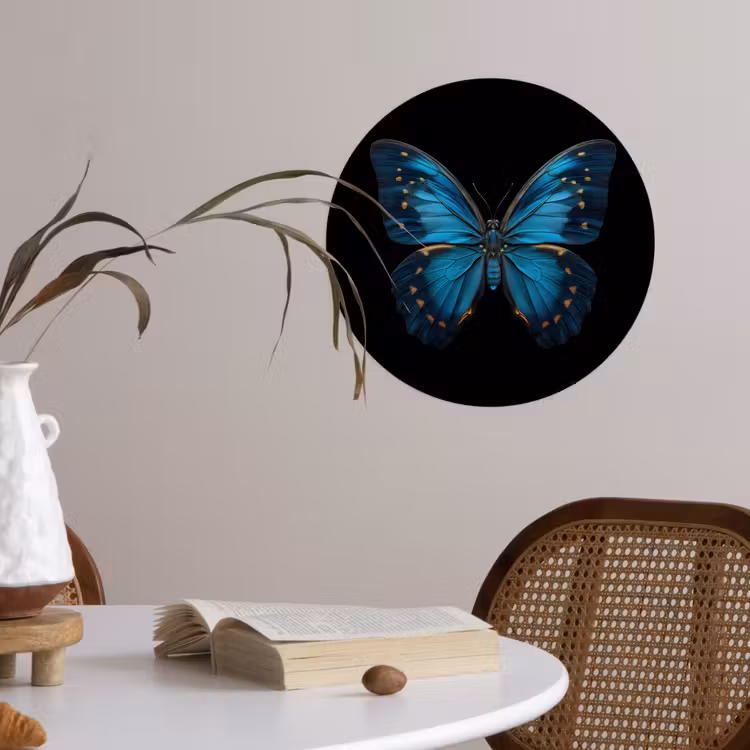 Vlinder - Blauw - Contrast Wandcirkel behangsticker klein -sfeer3