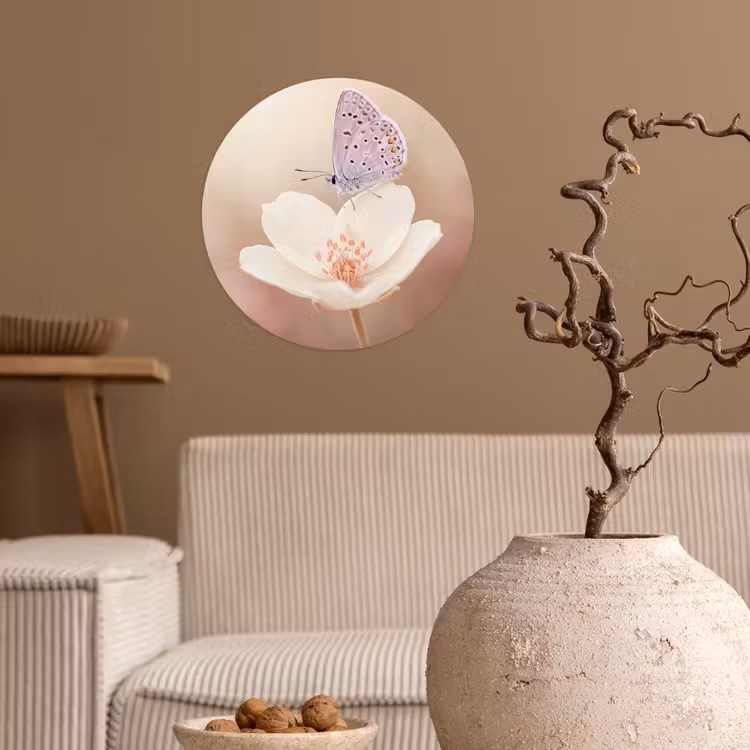 Vlinder - Bloem - Blauw Wandcirkel behangsticker klein -sfeer1