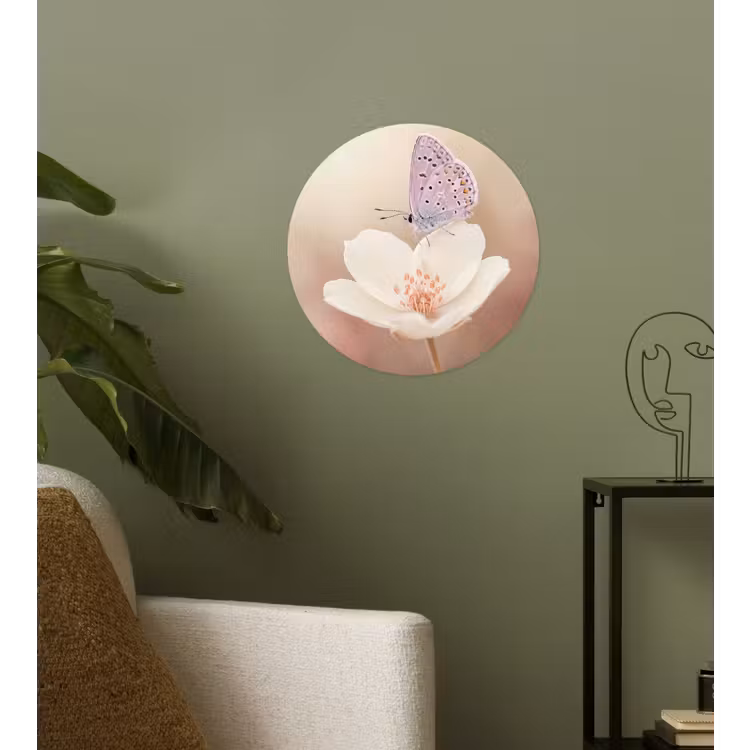 Vlinder - Bloem - Blauw Wandcirkel behangsticker klein -sfeer2