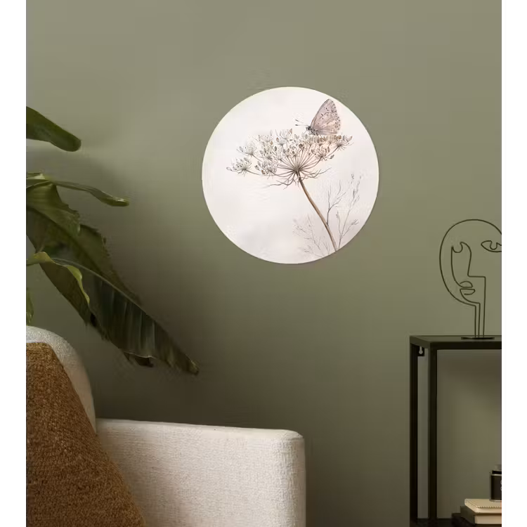 Vlinder - Bloem -Natuur - Beige Wandcirkel behangsticker klein -sfeer2