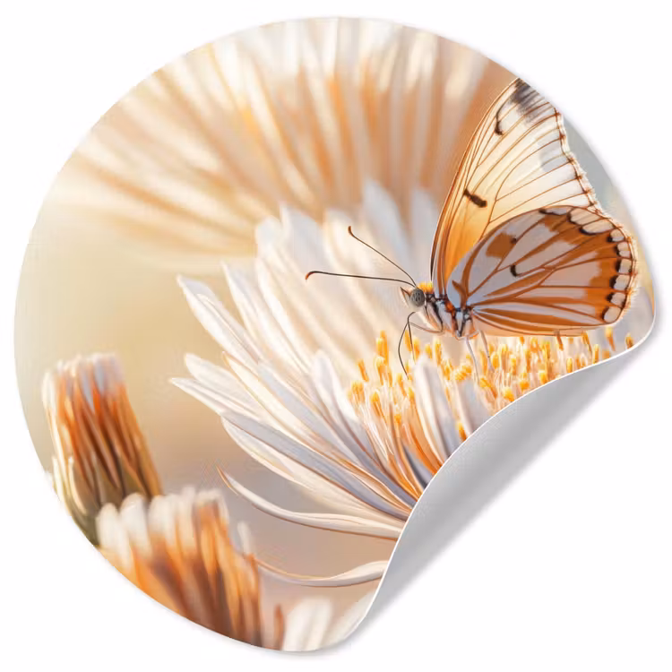 Vlinder - Bloem - Oranje Wandcirkel behangsticker klein -3d