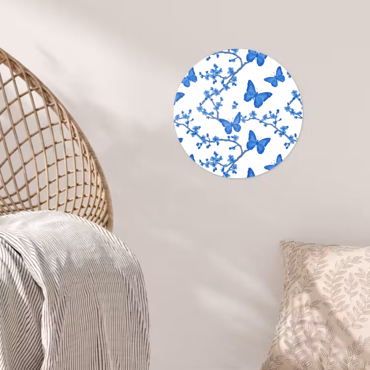 Vlinder - Bloemen - Blauw Wandcirkel behangsticker klein 186 -sfeer4