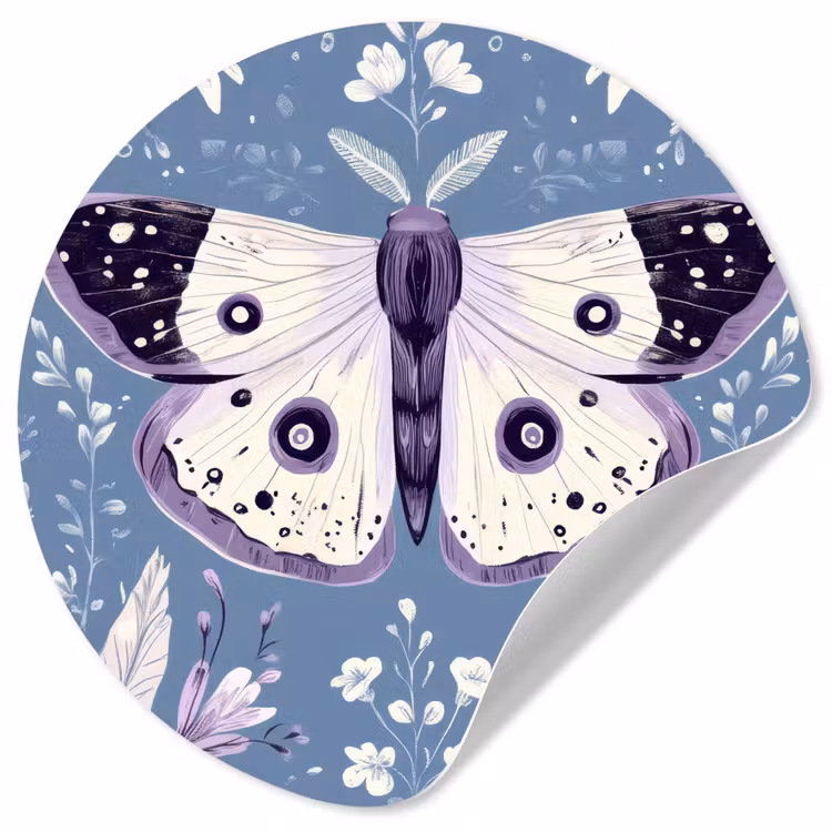 Vlinder - Bloemtakken - Lichtblauw Wandcirkel behangsticker klein -3d