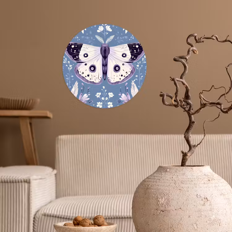 Vlinder - Bloemtakken - Lichtblauw Wandcirkel behangsticker klein -sfeer1