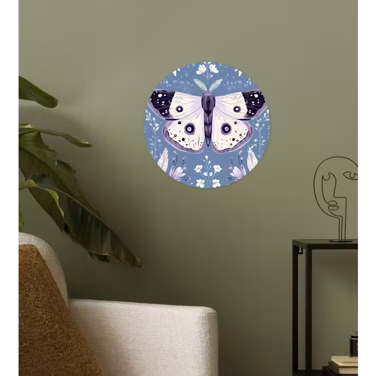Vlinder - Bloemtakken - Lichtblauw Wandcirkel behangsticker klein -sfeer2
