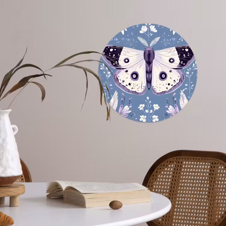Vlinder - Bloemtakken - Lichtblauw Wandcirkel behangsticker klein -sfeer3