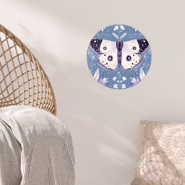 Vlinder - Bloemtakken - Lichtblauw Wandcirkel behangsticker klein -sfeer4