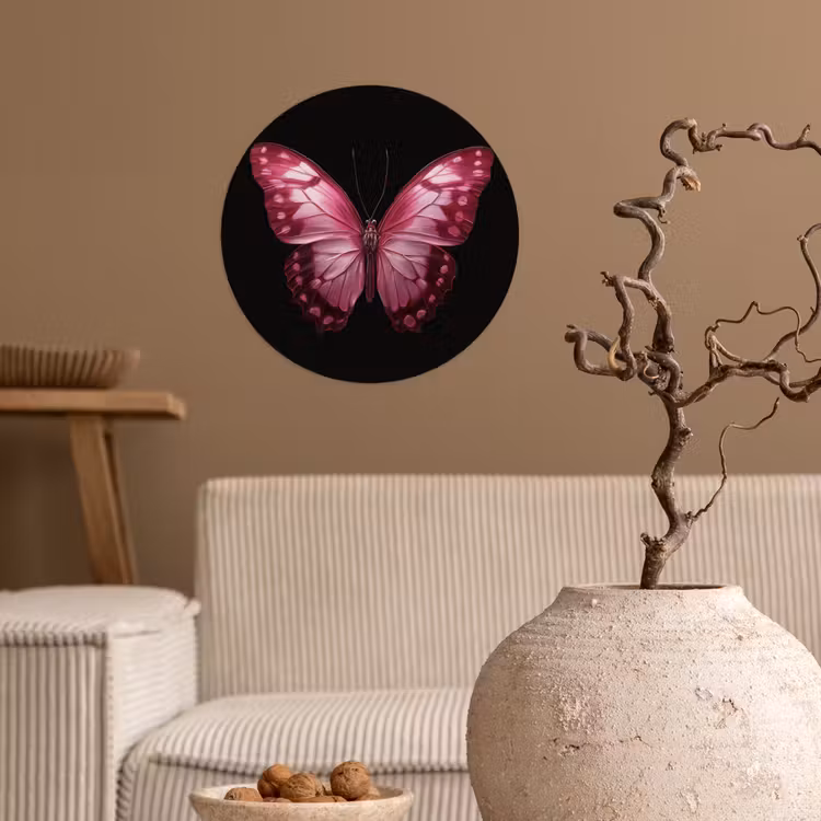 Vlinder - Fuchsia - Grafisch Wandcirkel behangsticker klein -sfeer1
