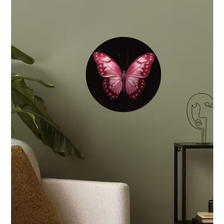 Vlinder - Fuchsia - Grafisch Wandcirkel behangsticker klein -sfeer2