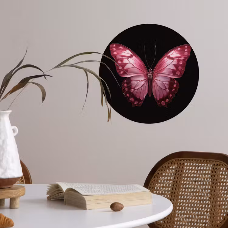 Vlinder - Fuchsia - Grafisch Wandcirkel behangsticker klein -sfeer3