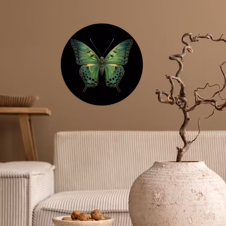 Vlinder - Groen - Diepte Wandcirkel behangsticker klein -sfeer1