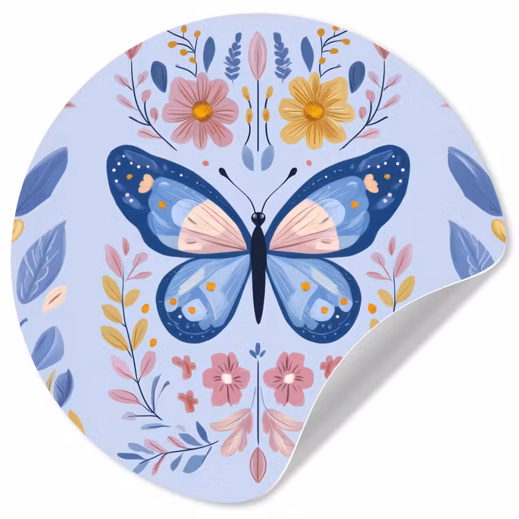 Vlinder - Lichtblauw - Sierlijk - Bloemen Wandcirkel behangsticker klein -3d