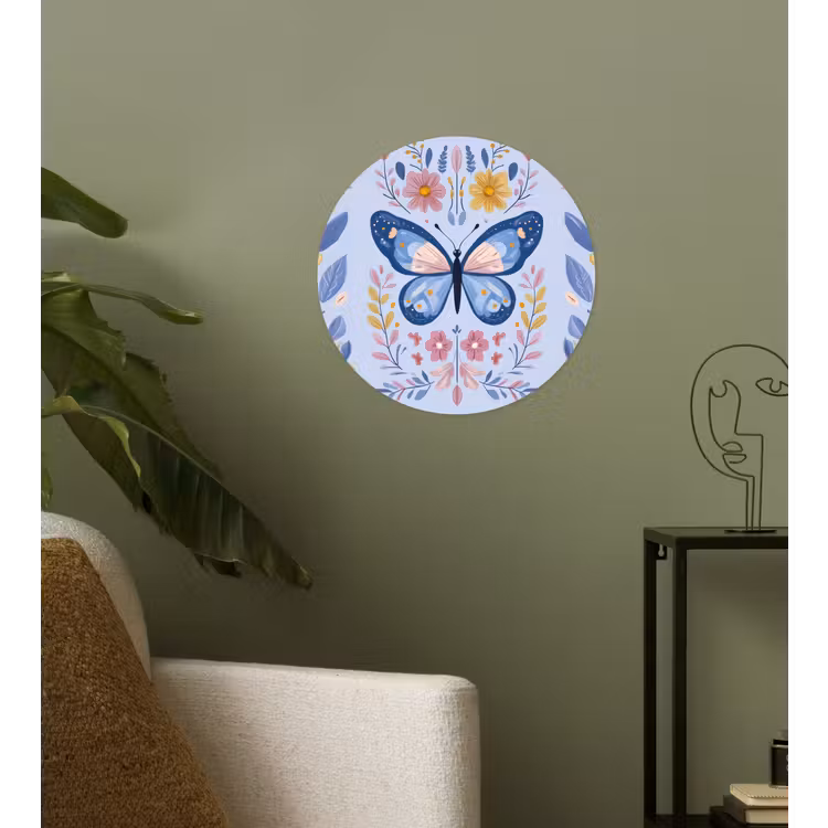 Vlinder - Lichtblauw - Sierlijk - Bloemen Wandcirkel behangsticker klein -sfeer2