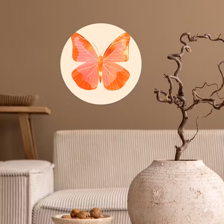 Vlinder - Minimalistisch - Roze Wandcirkel behangsticker klein -sfeer1