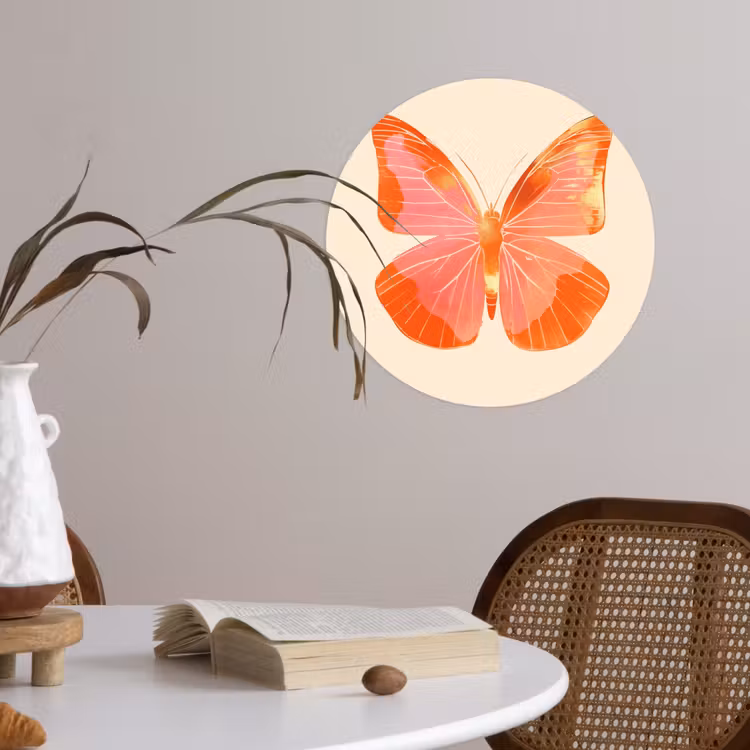 Vlinder - Minimalistisch - Roze Wandcirkel behangsticker klein -sfeer3