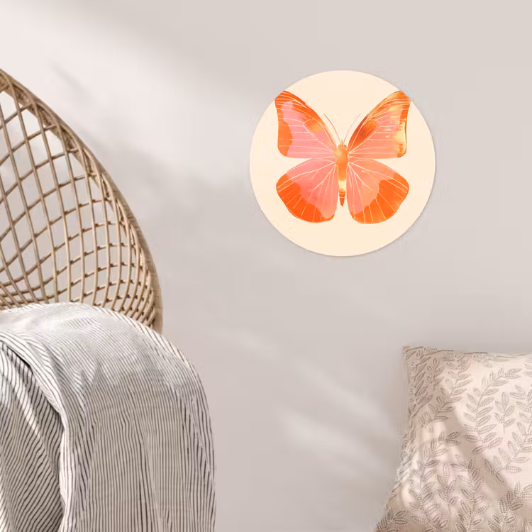 Vlinder - Minimalistisch - Roze Wandcirkel behangsticker klein -sfeer4