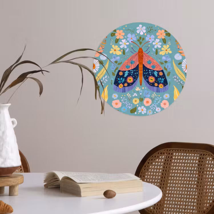 Vlinder - Sierlijk - Bloemen - Bladeren Wandcirkel behangsticker klein -sfeer3