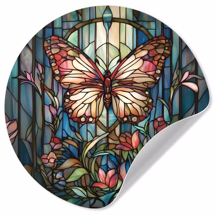 Vlinder - Roze - Bloemen - Bladeren Wandcirkel behangsticker klein -3d