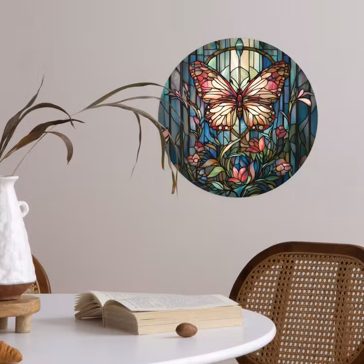 Vlinder - Roze - Bloemen - Bladeren Wandcirkel behangsticker klein -sfeer3