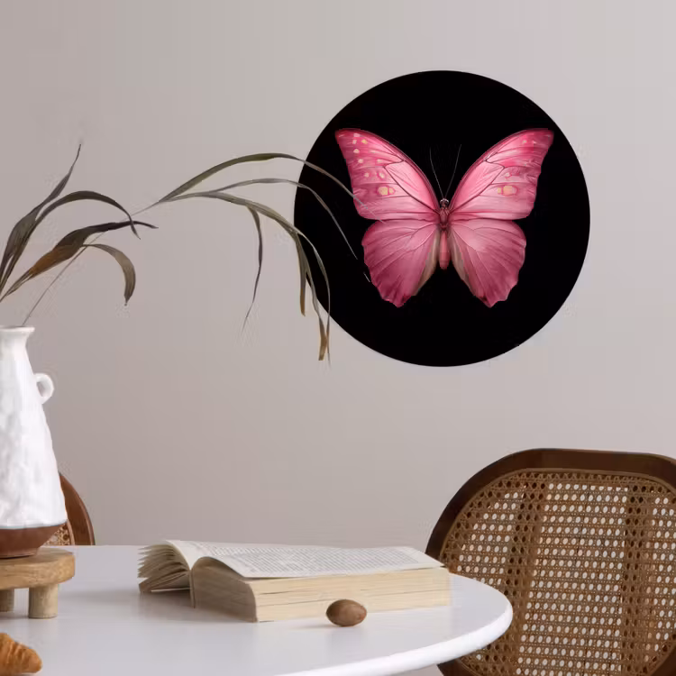 Vlinder - roze - Elegant Wandcirkel behangsticker klein -sfeer3