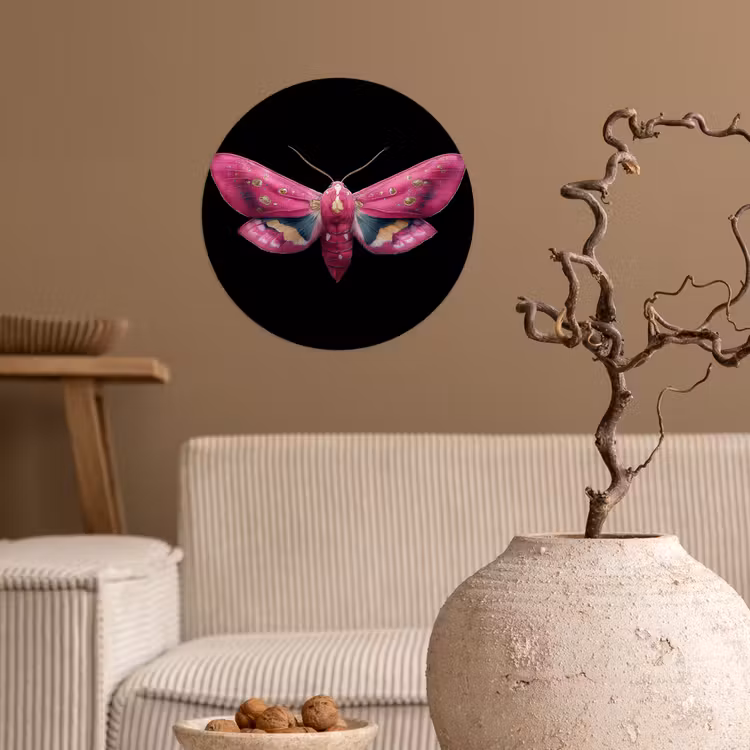 Vlinder - Roze - Nachtvlinder Wandcirkel behangsticker klein -sfeer1