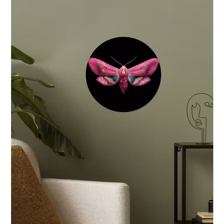 Vlinder - Roze - Nachtvlinder Wandcirkel behangsticker klein -sfeer2