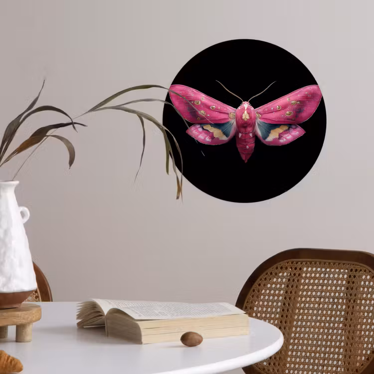 Vlinder - Roze - Nachtvlinder Wandcirkel behangsticker klein -sfeer3