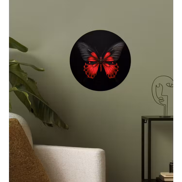 Vlinder - Rood - Contrast Wandcirkel behangsticker klein -sfeer2