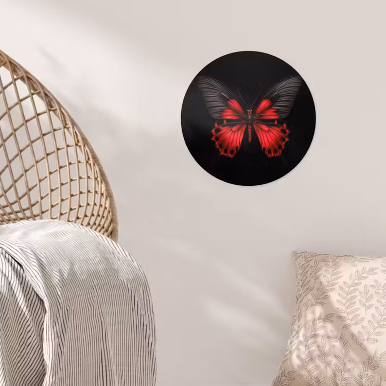 Vlinder - Rood - Contrast Wandcirkel behangsticker klein -sfeer4