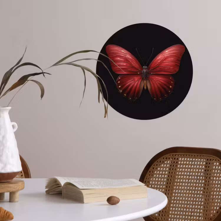 Vlinder - Rood - Minimalistisch Wandcirkel behangsticker klein -sfeer3