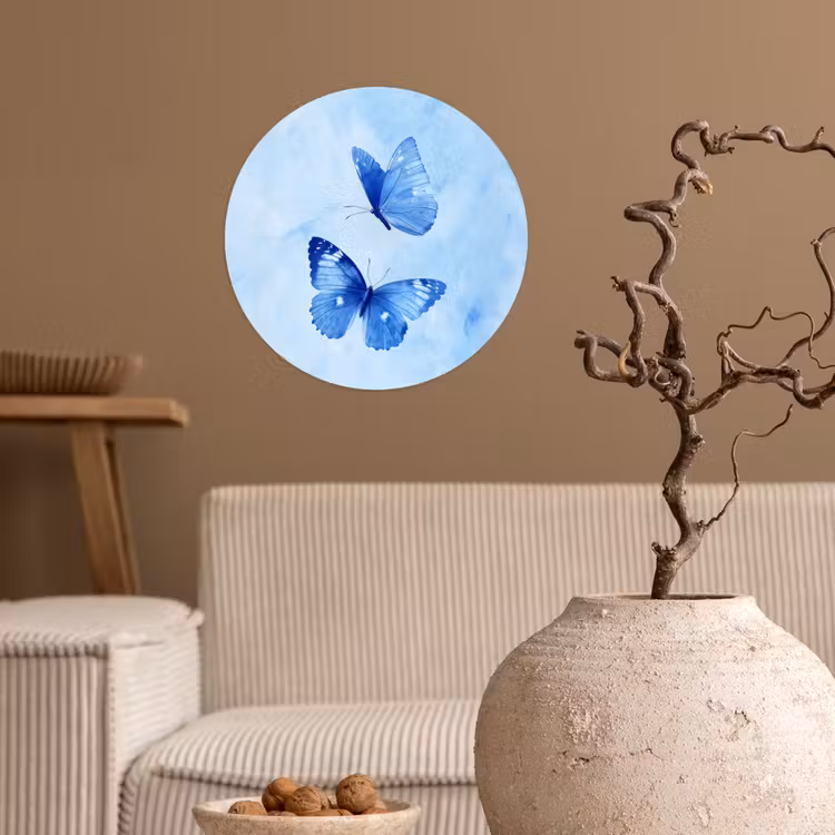 Vlinders - Sierlijk - Blauw Wandcirkel behangsticker klein -sfeer1