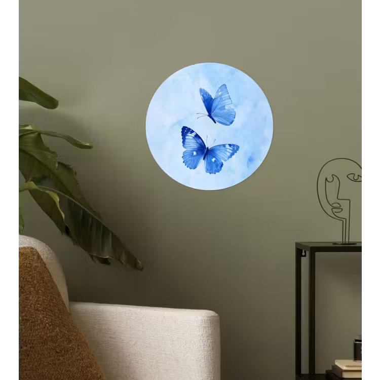 Vlinders - Sierlijk - Blauw Wandcirkel behangsticker klein -sfeer2
