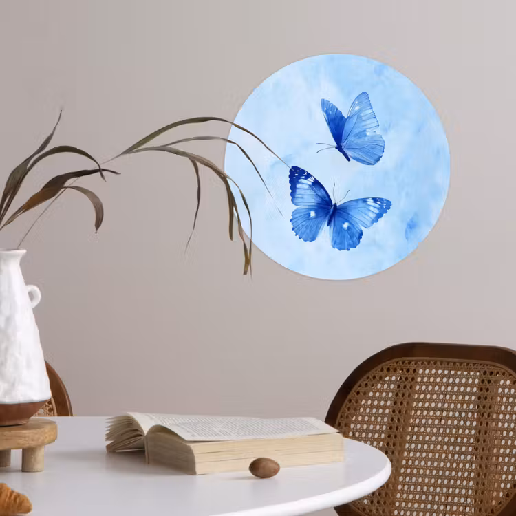 Vlinders - Sierlijk - Blauw Wandcirkel behangsticker klein -sfeer3