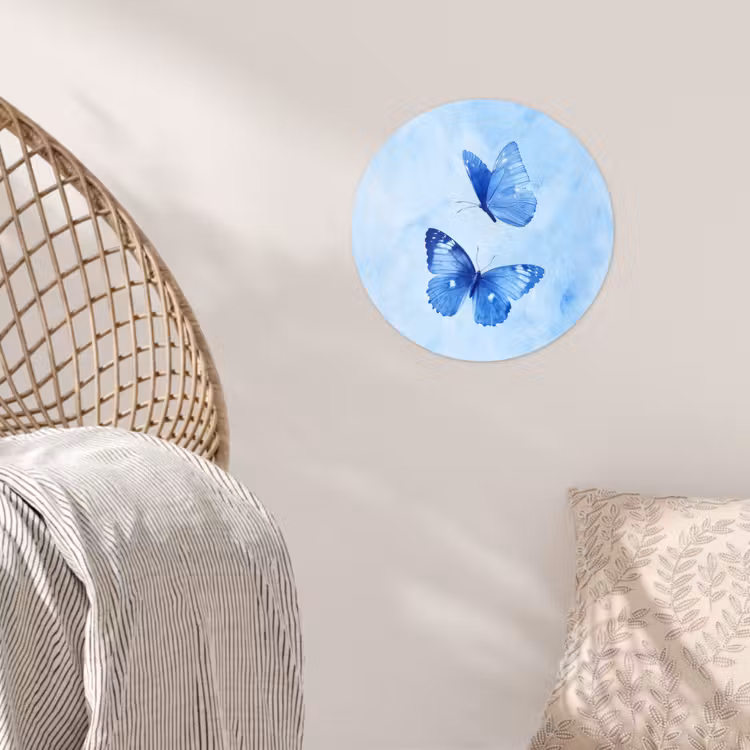 Vlinders - Sierlijk - Blauw Wandcirkel behangsticker klein -sfeer4