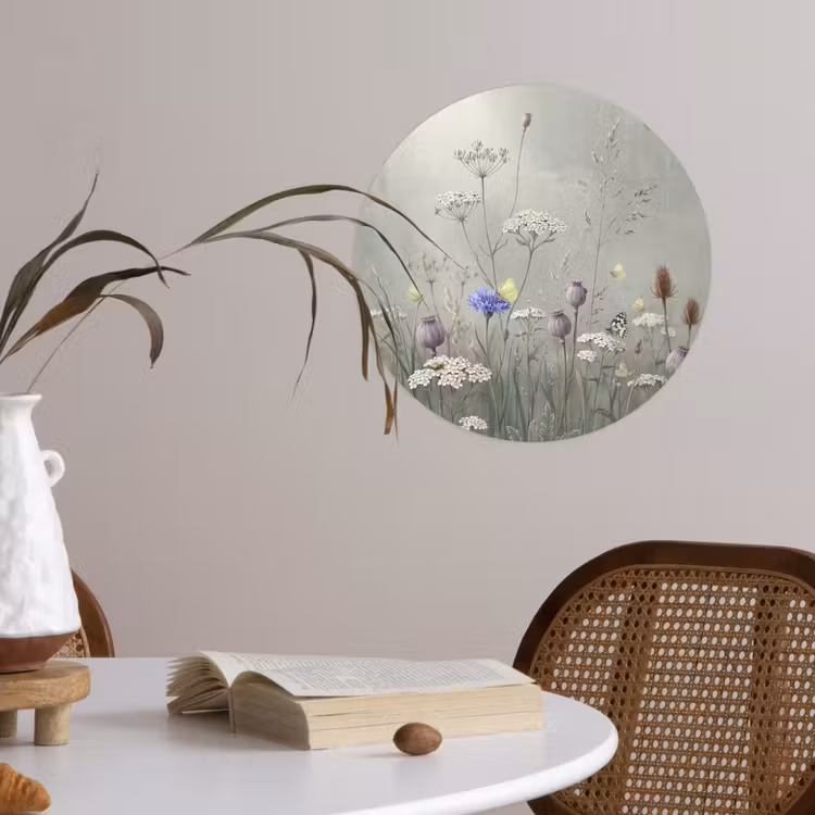 Vlinders - Wildbloemen - Illustratie - Kleurrijk Wandcirkel behangsticker klein -sfeer3