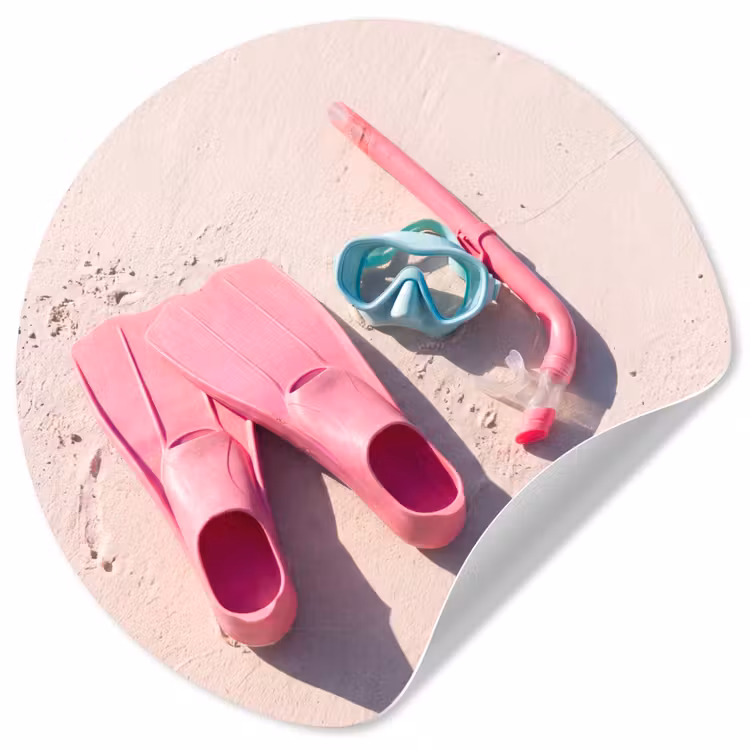 Snorkelset - Strand - Zomer - Roze Wandcirkel behangsticker klein -3d