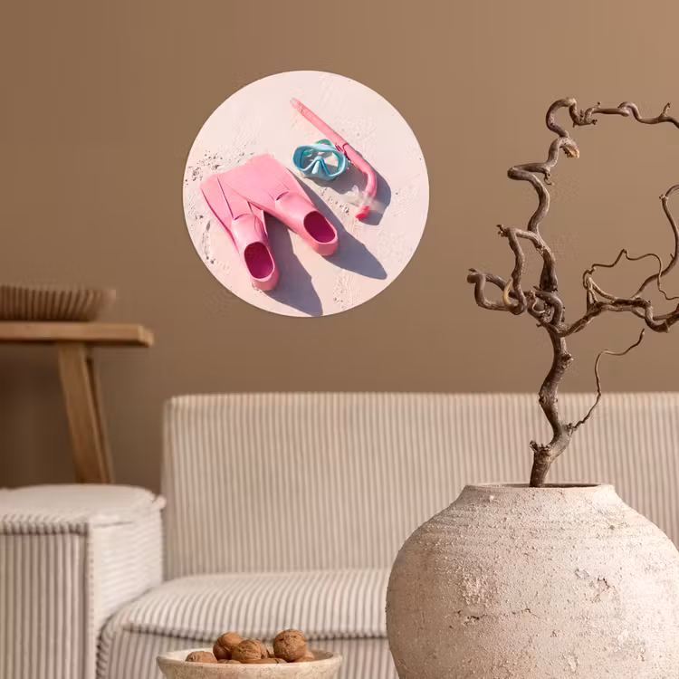 Snorkelset - Strand - Zomer - Roze Wandcirkel behangsticker klein -sfeer1