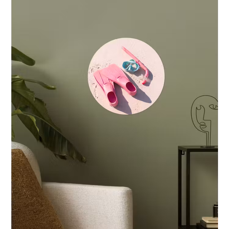 Snorkelset - Strand - Zomer - Roze Wandcirkel behangsticker klein -sfeer2