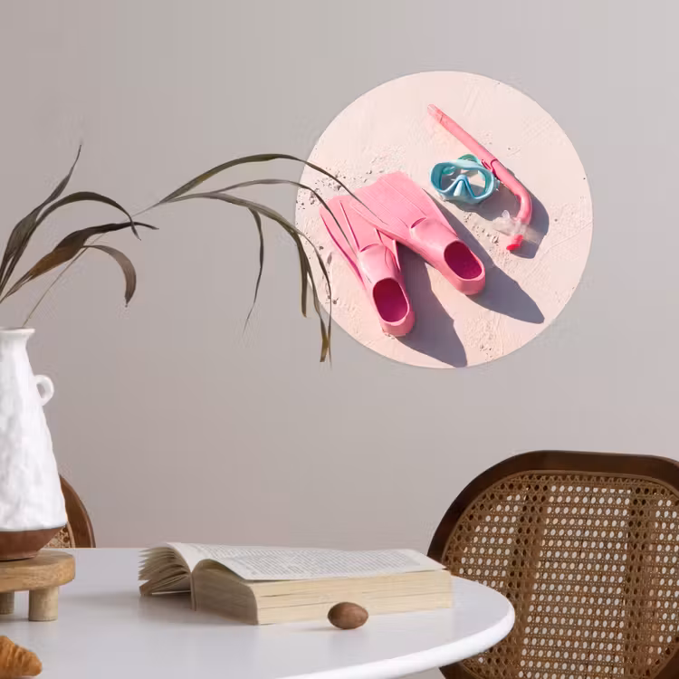 Snorkelset - Strand - Zomer - Roze Wandcirkel behangsticker klein -sfeer3