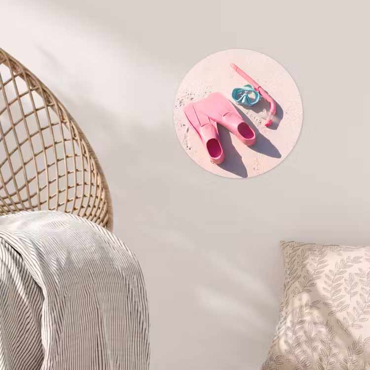 Snorkelset - Strand - Zomer - Roze Wandcirkel behangsticker klein -sfeer4