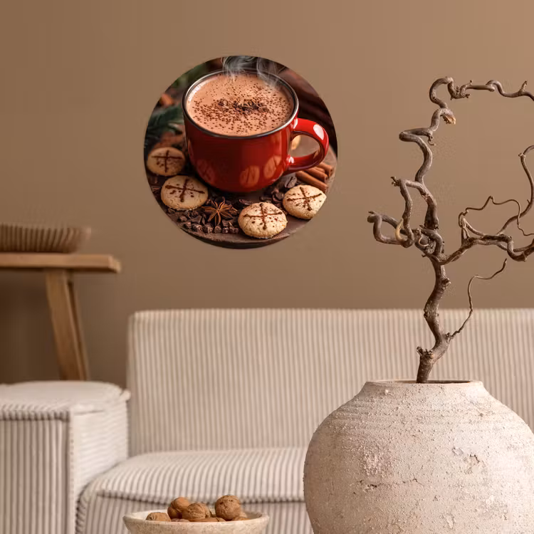 Chocolademelk - Mok - Winter - Kerst - Gezelligheid Wandcirkel behangsticker klein -sfeer1
