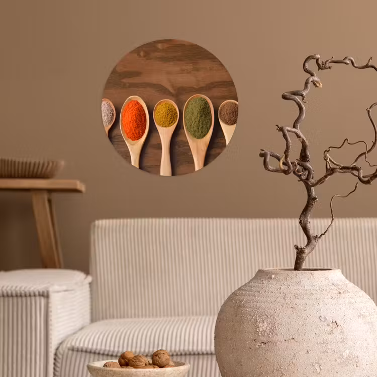 Pollepel - Kruiden - Eten - Specerijen - Tafel Wandcirkel behangsticker klein -sfeer1